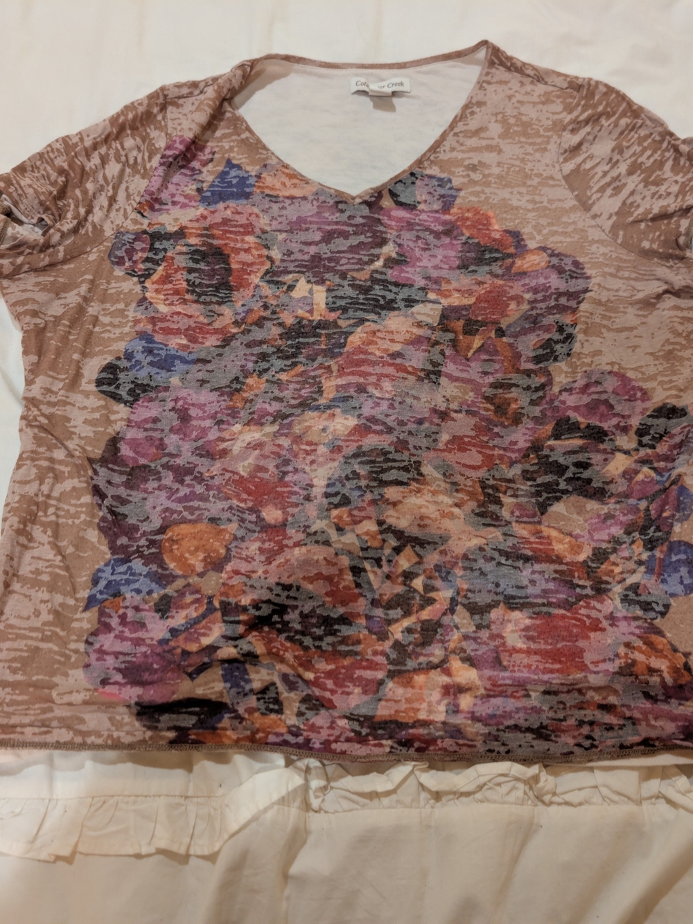Coldwater Creek Multicolor Floral V-Neck Burnout Tee 1x